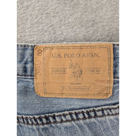 US Polo Assn Jeans Mens Size 34x32 Blue Distressed Relaxed Bootcut Whiskers - Picture 11 of 13